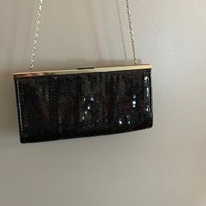 Black Sequin clutch with chain